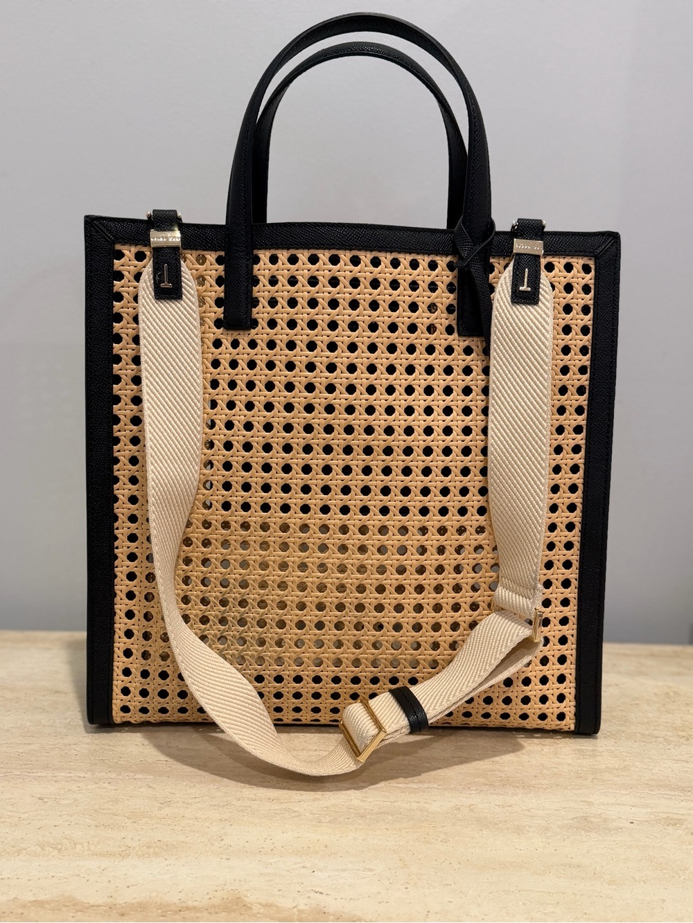 Ted Baker Flo June Wicker Handbag Tote – Tan & Black | NWOT